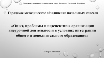 Презентация по теме:Опыт, проблемы и перспективы организации внеурочной деятельности в условиях интеграции общего и дополнительного образования.