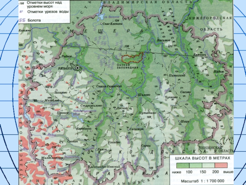 Высота над уровнем моря на карте. Карта рельефа Рязанской области с высотами. Карта рельефа Рязанской области. Физическая карта Рязани и Рязанской области. Физическая карта Рязанской области рельеф.