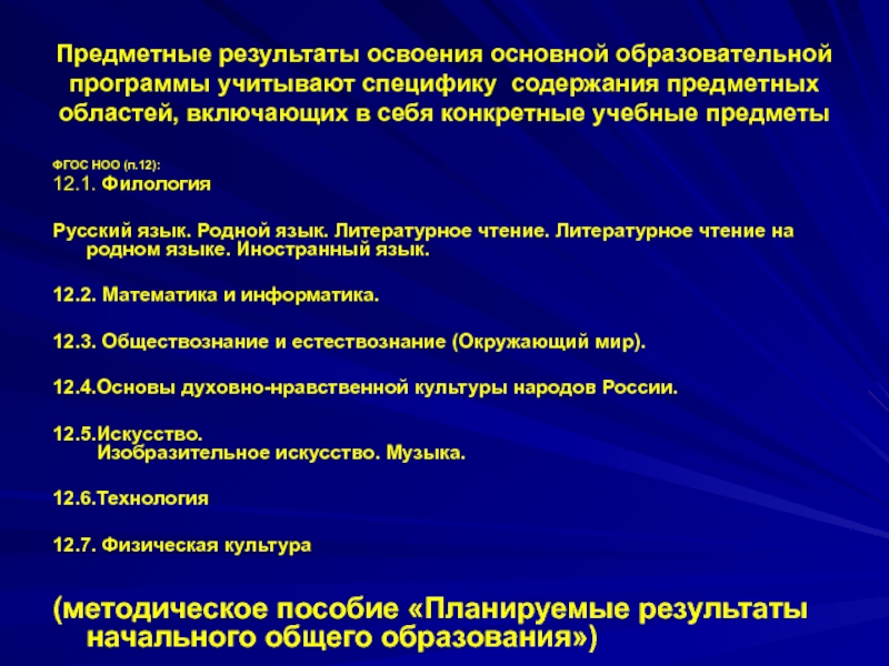 Предметные результаты продукта учебного проекта