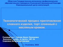 Презентация по МДК 08.01 Приготовление хлебобулочных, мучных и кондитерских изделий Торт Слоёный 3 курс, группа 16 П-2к Скорозвон Валерия Дмитриевна