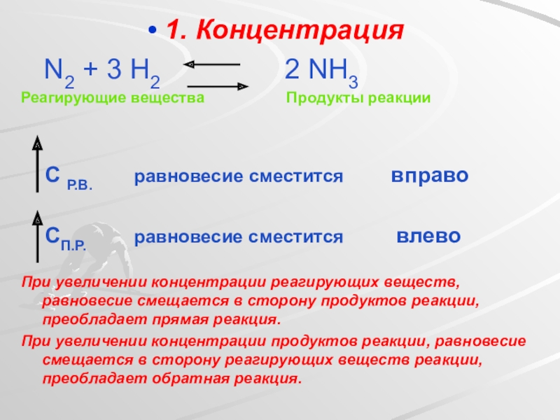 Смещение равновесия при повышении концентрации. В какую сторону сместится равновесие реакции. При увеличении концентрации равновесие смещается.