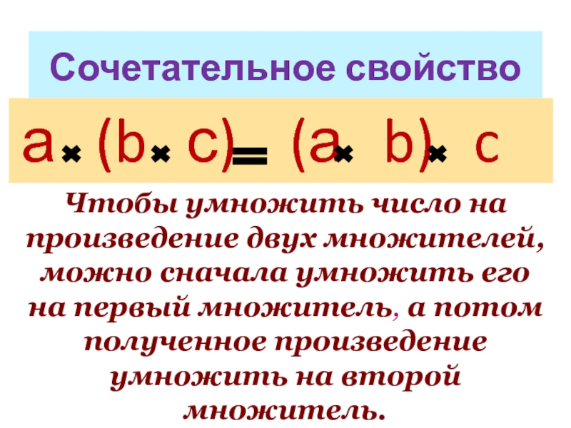 Сочетательное свойство а  (b  с)  (а  b)  cЧтобы умножить число на