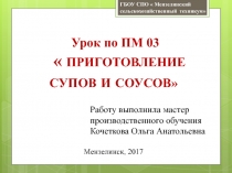 Презентация общепрофессионального цикла урока учебной практики по профессиональному модулю УП.03.01 Приготовление супов и соусов