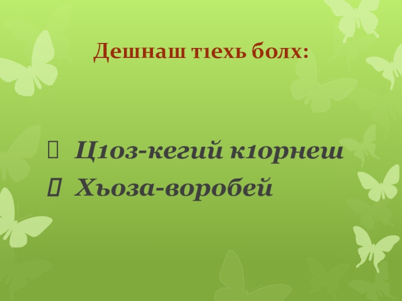 Дешнаш т1ехь болх:  Ц1оз-кегий к1орнеш Хьоза-воробей