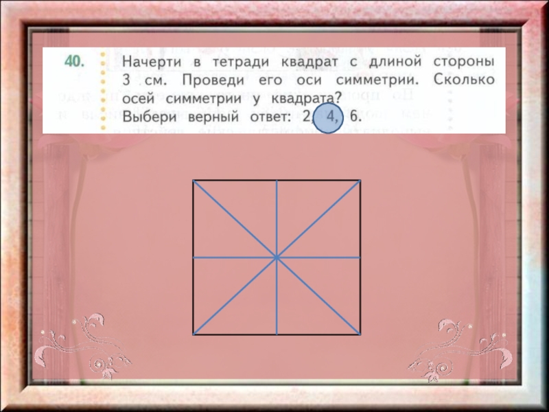 Начерти квадрат длина. Проведи все оси симметрии квадрата. Квадрат оси симметрии начерти. Начерти в тетради квадрат. Начерти оси квадрата.