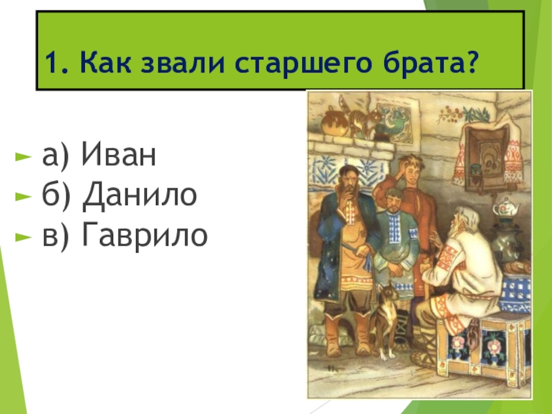 1. Как звали старшего брата?а) Иванб) Данилов) Гаврило