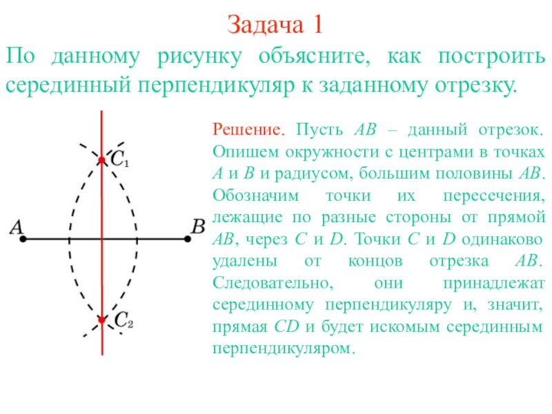 Каждая точка серединного перпендикуляра к отрезку