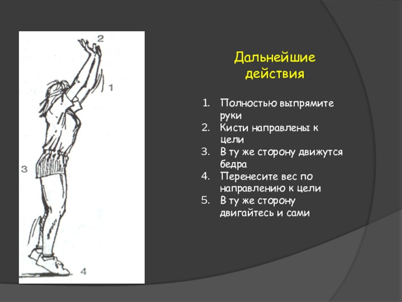 Дальнейшие действия. Перенос веса на выпрямленную руку. Вес по запястью руки. Полностью разгибать.