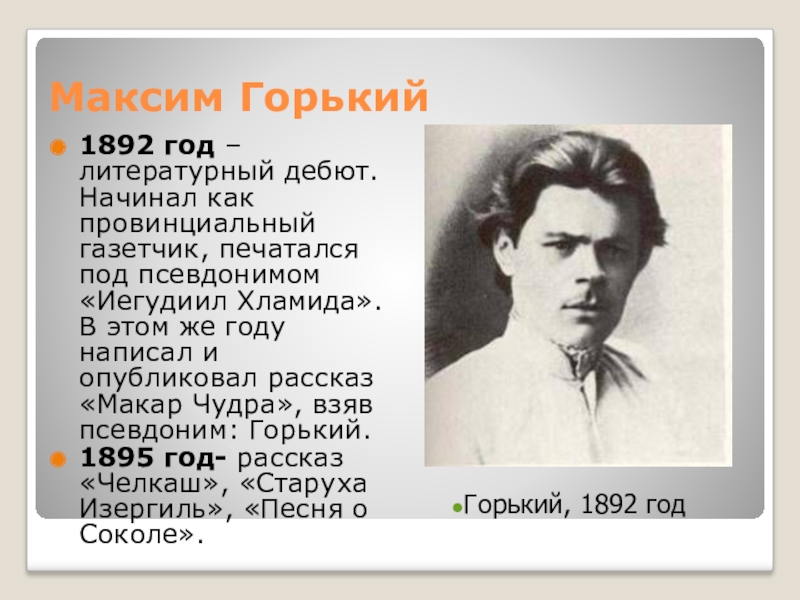 Имя горького. Максим Горький 1892. Произведение дебют Горького. Дебют Максима Горького произведение. Максим Николаевич Горький.