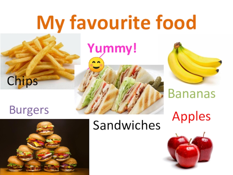 My favourite food is. My favourite food 2 класс презентация. My favourite food 2 класс. Презентация my Family favourite food. Транскрипция английских слов Burgers ,Chips,Apples,Bananas,Sandwiches.