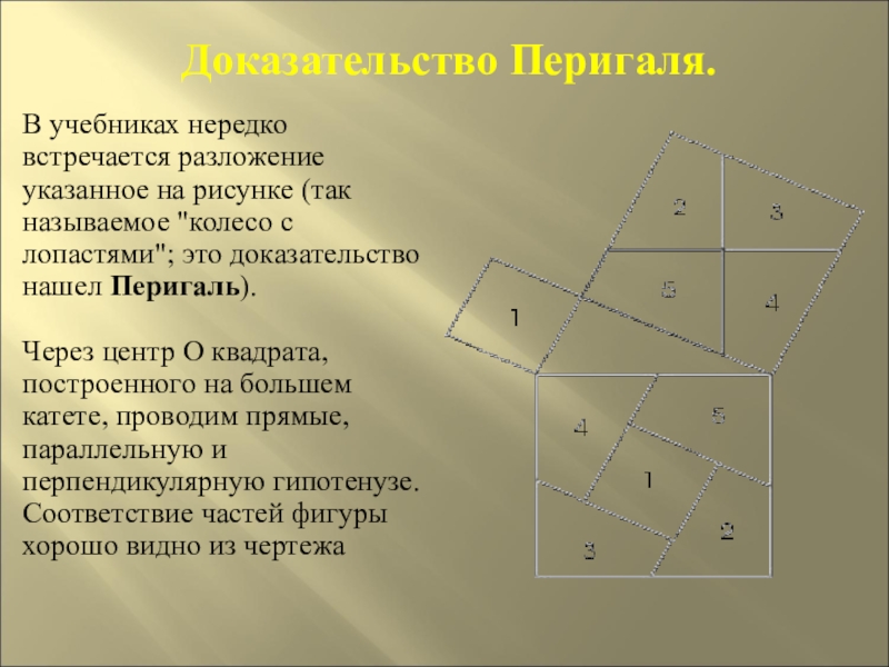 Названные доказательства. Доказательство Перигаля теоремы Пифагора. Теорема Пифагора доказательство перигаия. Доказательство теоремы Пифагора колесо с лопастями. Генри Перигаль теорема Пифагора.