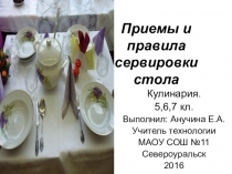 Презентация по технологии (обслуживающий труд) по теме Кулинария (5,6,7класс) Приемы и правила сервировки