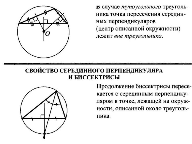 Как нарисовать описанную окружность в тупоугольном треугольнике