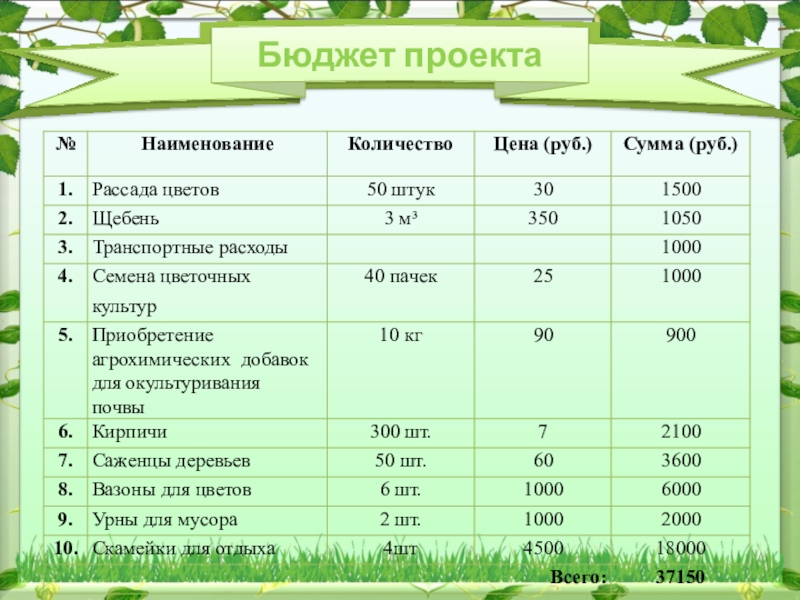 Проект школьный бюджет примеры