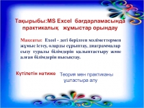 Тақырыбы: MS Excel бағдарламасында практикалық жұмыстар орындау 8 сынып