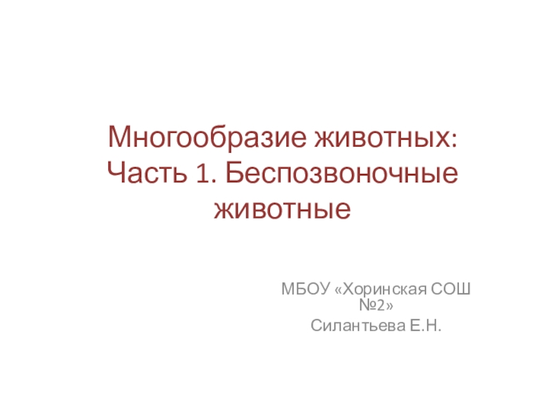 Многообразие животных:  Часть 1. Беспозвоночные животныеМБОУ «Хоринская СОШ №2»Силантьева Е.Н.