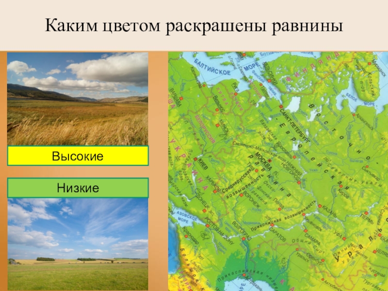 Какая равнина обозначена на карте цифрой 1