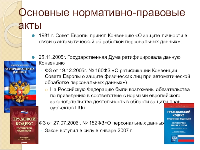 Оператор персональных данных сдо. Нормативные правовые акты в сфере персональных данных. Основные нормативно-правовые акты. Нормативно правовые акты ПДН. Нормативные акты о защите данных.