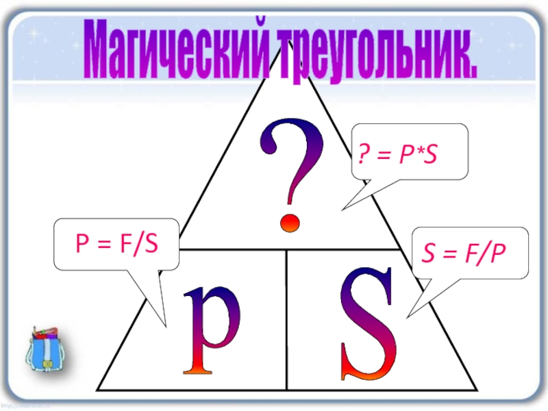 Магический треугольник.P = F/S? = P*SS = F/P