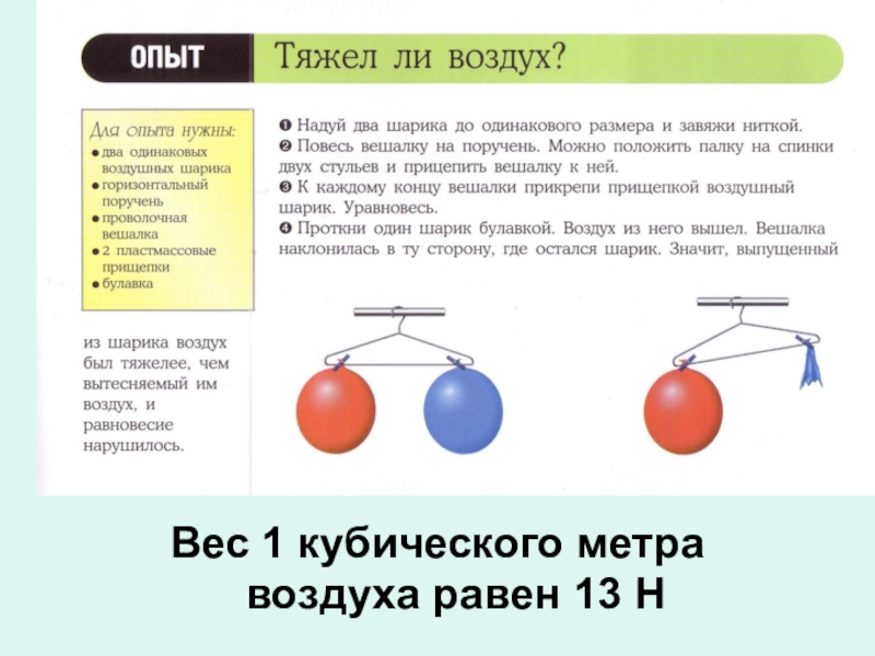 Презентация по физике 7 класс вес воздуха атмосферное давление