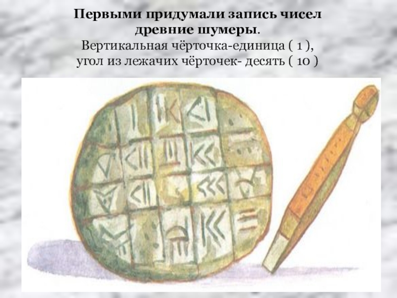 Запиши первое. Запись чисел древние шумеры. Первыми придумали запись древние шумеры. Цифры древних шумеров. Первые записи чисел в древности.