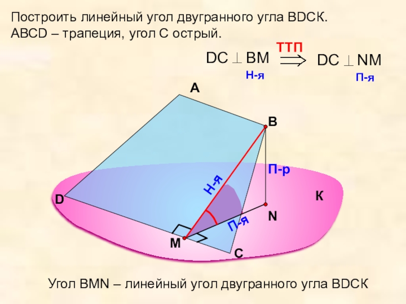 Линейный угол двугранного угла dac