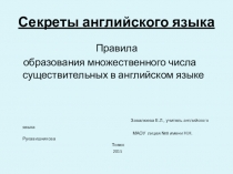 Презентация по английскому языку на тему Образование множественного числа имен существительных