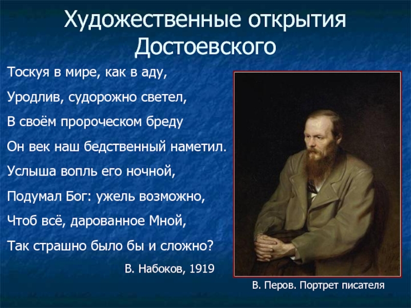 Презентация Презентация по литературе Художественные открытия Ф. М. Достоевского