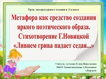 Презентация к уроку литературного чтения. Метафора как средство создания яркого поэтического образа. Стихотворение Г.Новицкой Ливнем грива падает седая...