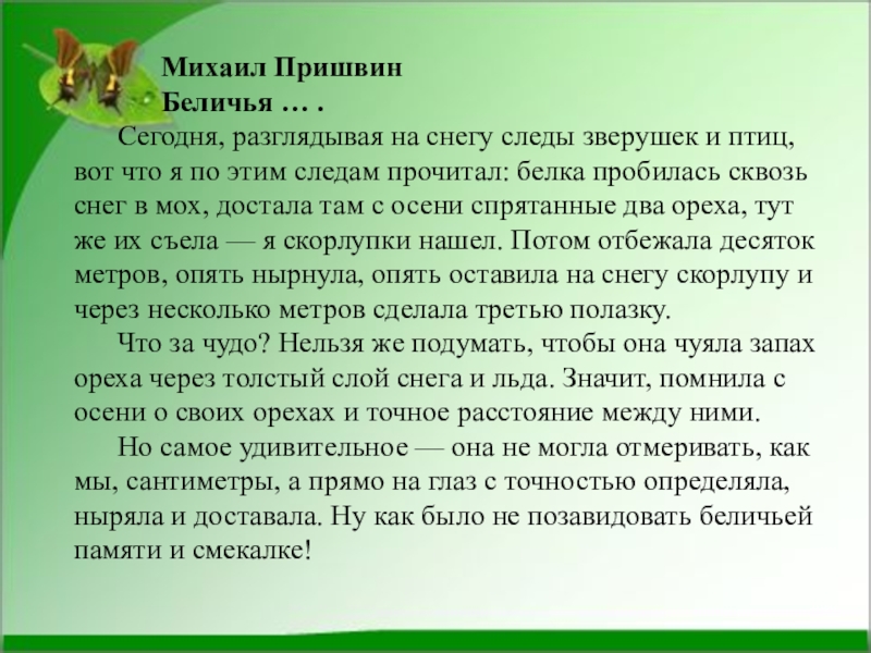 По следам текст. Рассказ Пришвина беличья память. Пришвин м. 