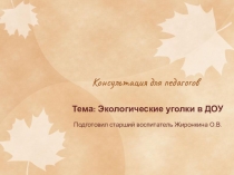 Консультация для педагогов: Экологический уголок в ДОУ