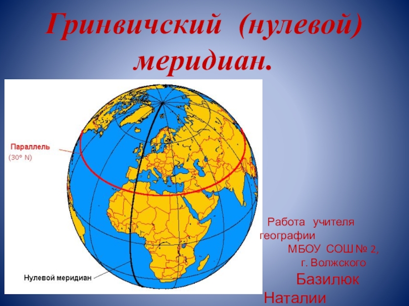 Презентация Презентация по географии на тему  Гринвичский ( нулевой) меридиан. 5 - 6 класс.