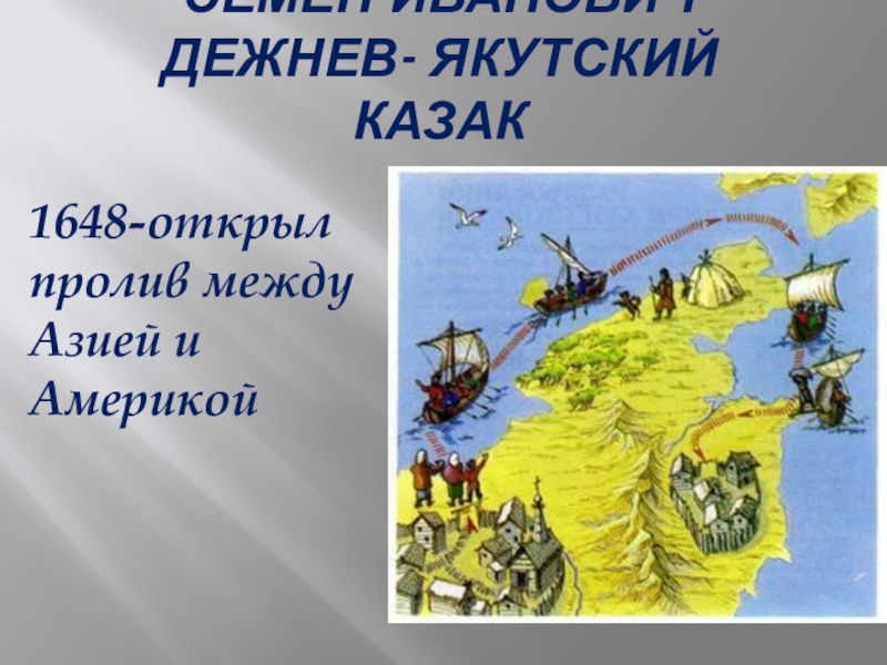Семен Иванович Дежнев- якутский казак1648-открыл пролив между Азией и Америкой