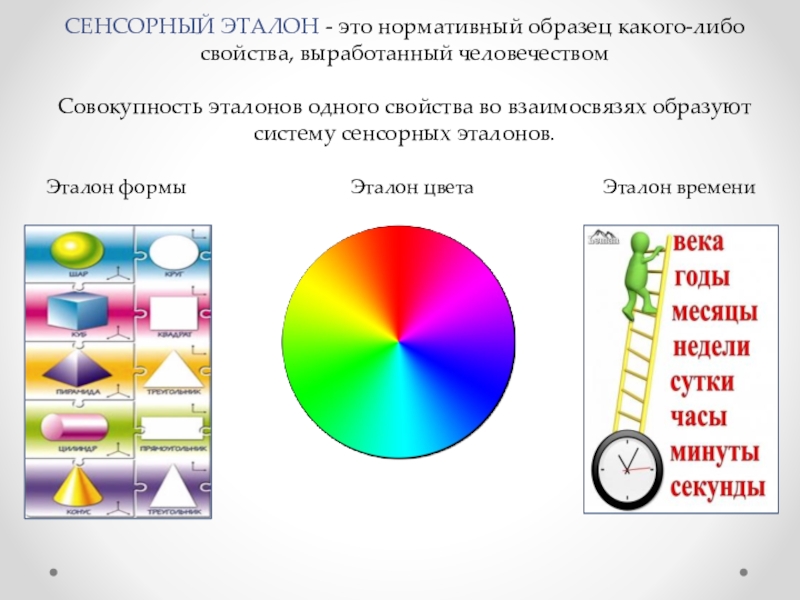 Общепринятые образцы каждого вида свойств и отношений предметов