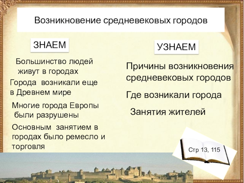 Расскажите о возникновении средневековых городов по плану а б в г 6