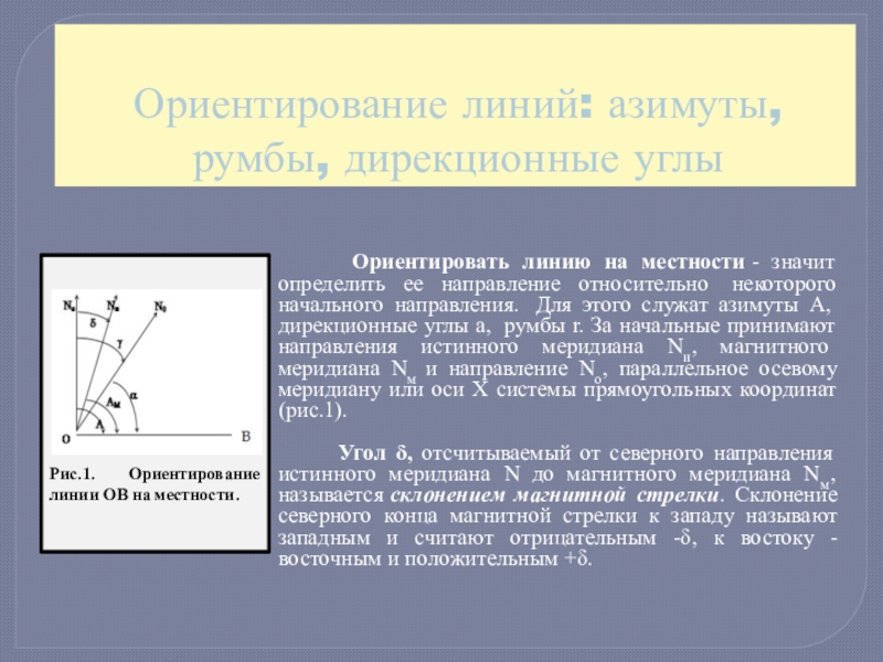 Относительные линии. Ориентирование линий дирекционные углы азимуты румбы. Ориентирование линий в геодезии азимуты румбы. Ориентированные линии в геодезии. Ориентирование линий на местности в геодезии.