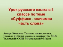 Презентация по русскому языку на тему Суффикс - значимая часть слова ( 5 класс)