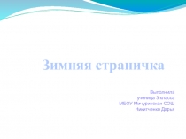 Презентация по руссому языку на тему Зимняя страничка МБОУ Мичуринская СОШ Брянского района Брянской области