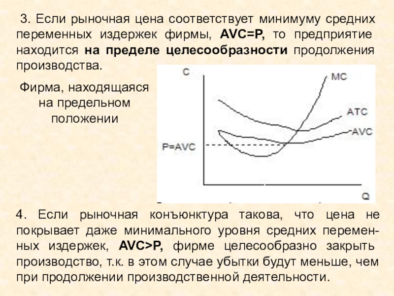 Издержки рыночной фирмы. Минимум средних переменных издержек. Минимальный уровень средних издержек.. Критерий целесообразности производства в краткосрочном периоде. Средние издержки меньше цены.