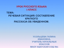 Презентация по русскому языку на тему:Речевая ситуация: составление краткого рассказа об увиденном.