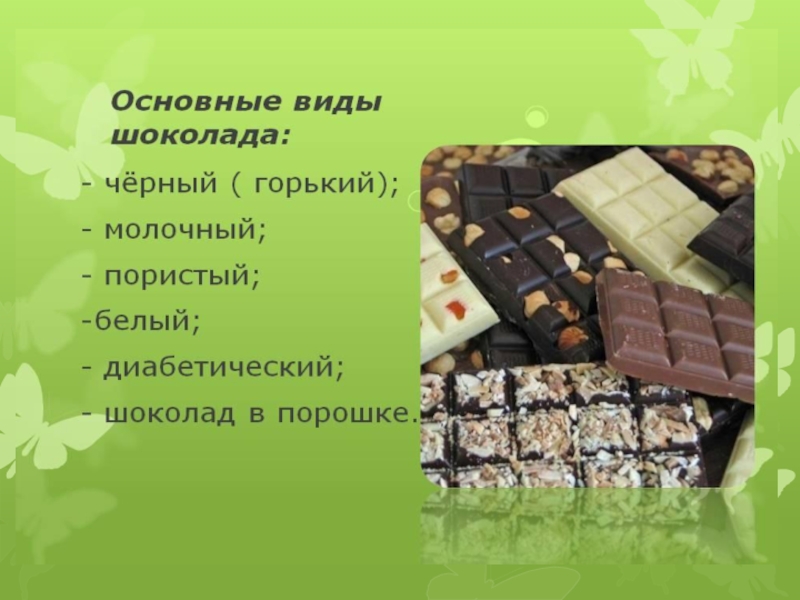Виды шоколада названия с фото и описанием