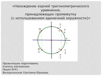 Нахождение корней тригонометрического уравнения, принадлежащих промежутку (с использованием единичной окружности)