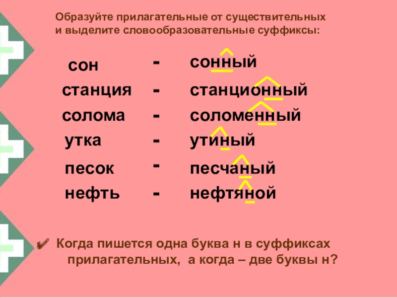 Старинная картина в прилагательном образованном при помощи суффикса н