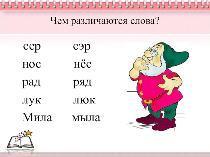 Отметь на схеме какими звуками различаются слова