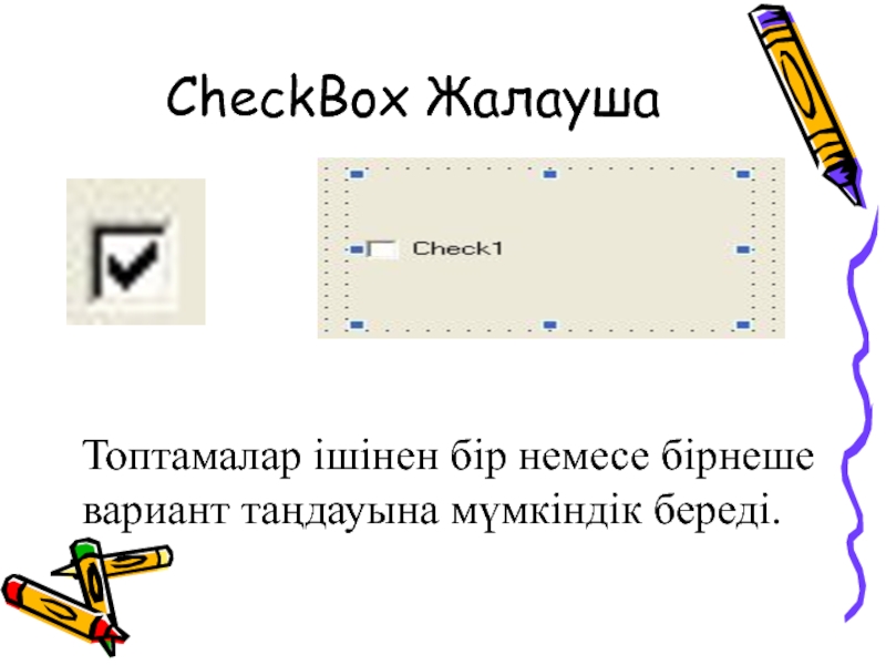 CheckBox ЖалаушаТоптамалар ішінен бір немесе бірнеше вариант таңдауына мүмкіндік береді.