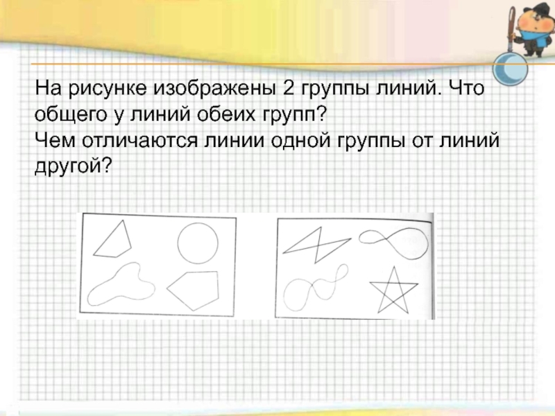 На рисунке 1 изображены два постоянных. Линия группа. Две группы линий. Как рисуют принадлежность к группе линии. Распредели линии на уппы.