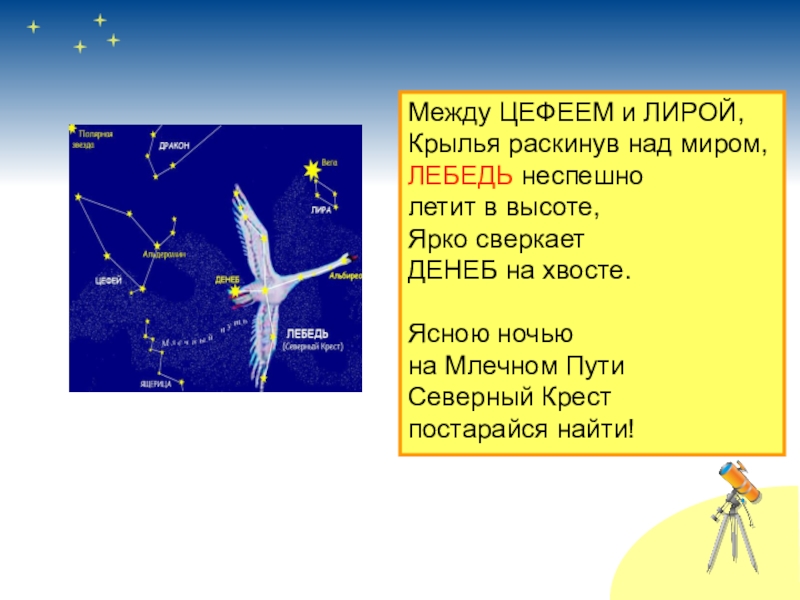 Созвездие лебедь схема для 2 класса