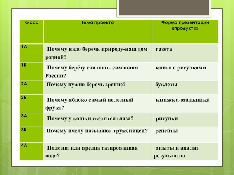 Форма презентации проекта это