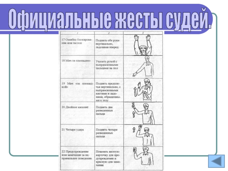 Жесты судей в волейболе в картинках с подписями для школьников