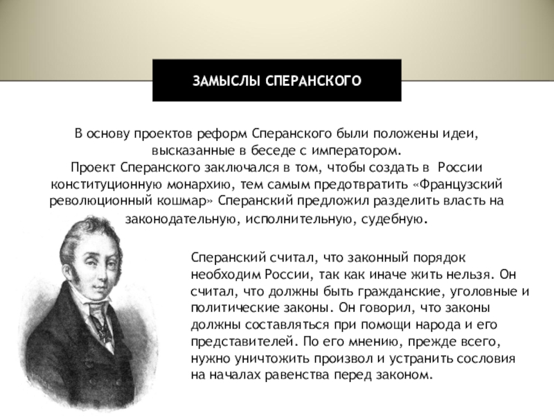 Почему проект сперанского не был реализован при александре 1